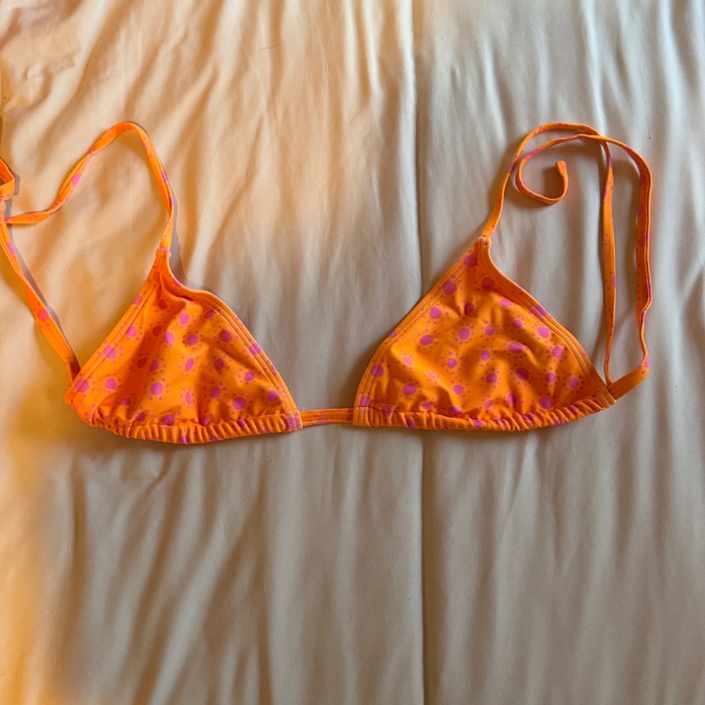 Kulani Kinis Bright Orange Bikini Top with Purple Floral Design